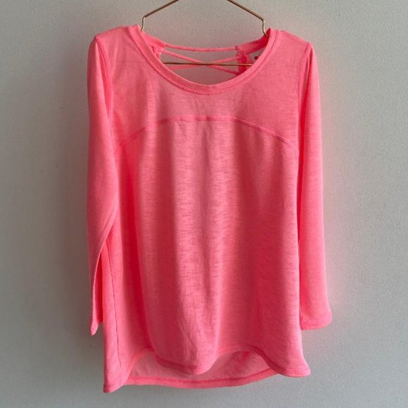 Zella Girl Pink Open Strappy Back Three-Quarter Sleeve Top - Picture 2 of 8